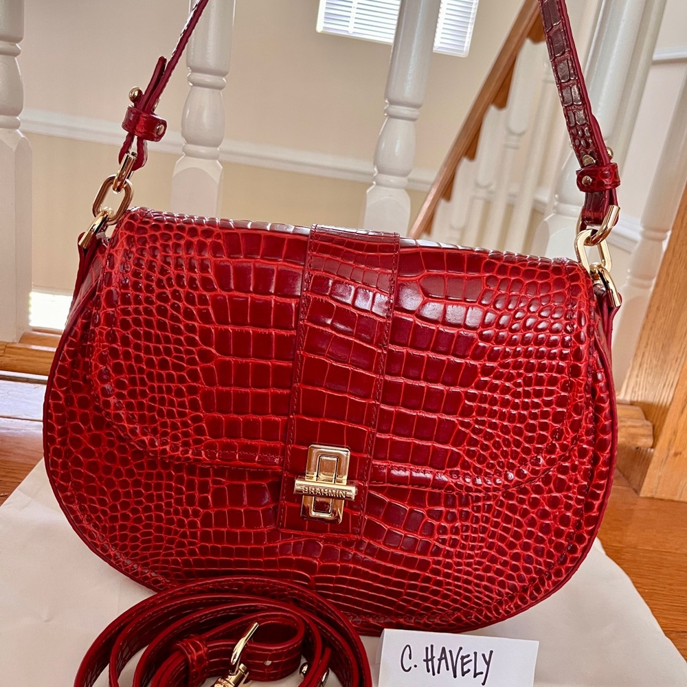 ♥️ EUC Brahmin Cynthia Crossbody Red Glissandro Melbourne Leather 😍